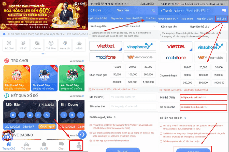 nạp tiền sodo qua thẻ cào điện thoại