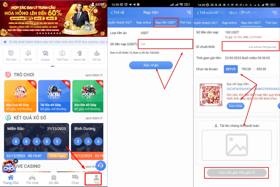 nạp tiền sodo qua usdt
