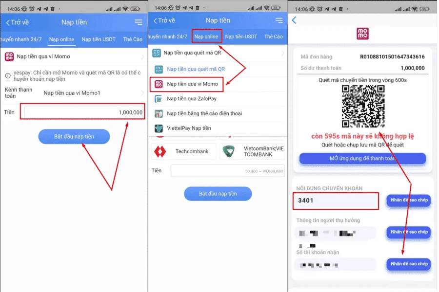 nạp tiền sodo qua ví điện tử