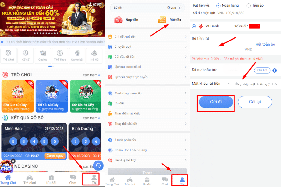 thao tác rút tiền sodo